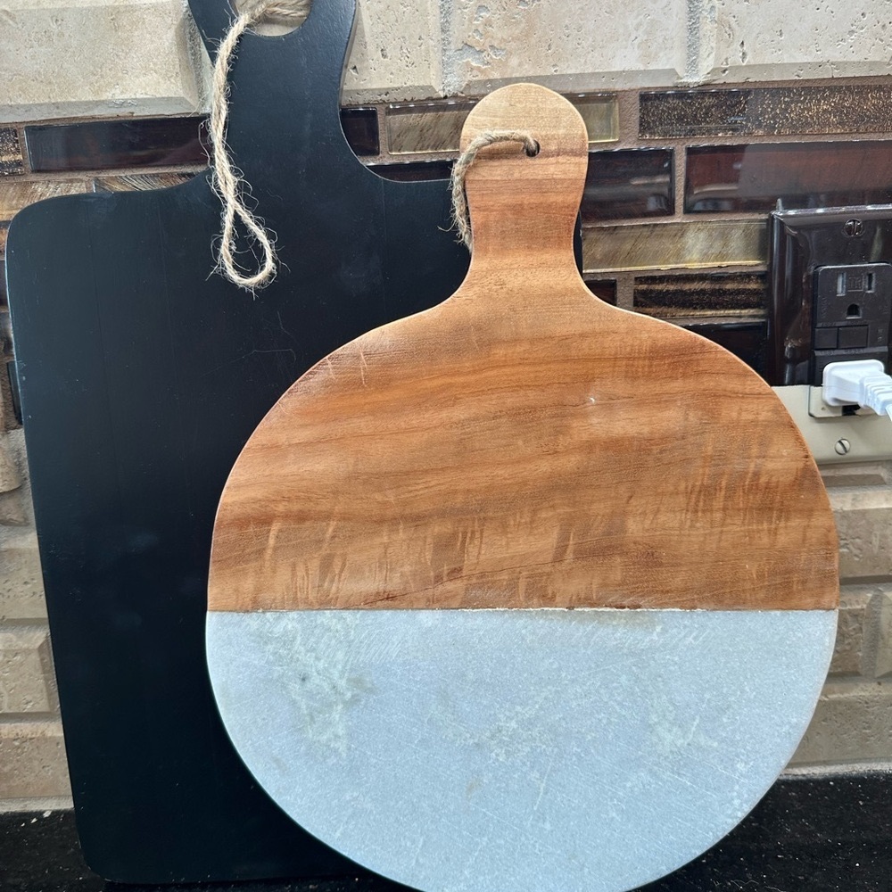 2 Rustic Wooden and Marble Wall Decor